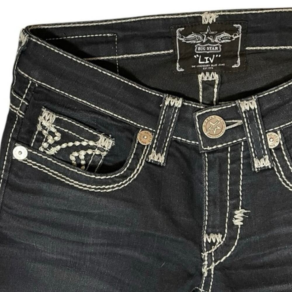 Big Star Liv Stretch Boot Cut Jeans 26L Thick Stitch Bling Pockets - Picture 4 of 12